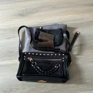 MZ Wallace Gina Black Bedford With Dose Gold Studs